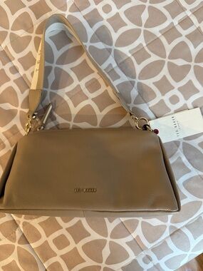 Ted Baker Taupe Pebbled Leather Shoulder Bag with Gold Hardware